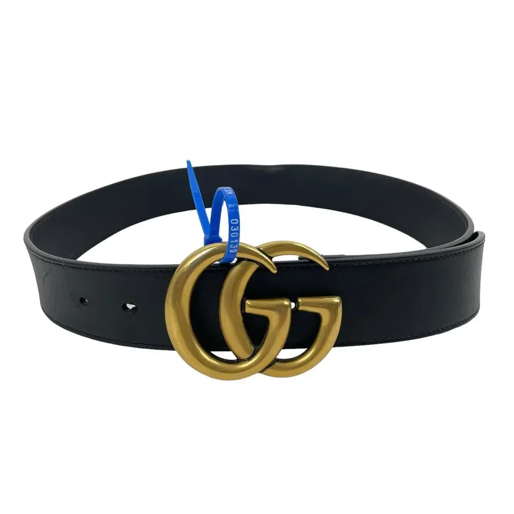 Gucci GG Marmont 2015 Re Edition Wide Belt Gold Buckle Black Men Size 80/32